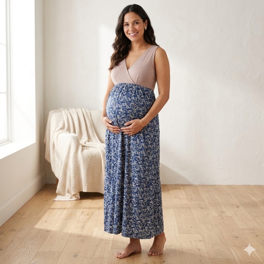 Seraphine Sz 8 Floral Blue Maternity Nursing Cottagecore Maxi Dress